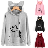 Womens Hoodie Cat Ear Sweatshirt Hooded Sleeve Casual Fall Pullover Tops NEW