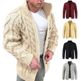 Men’s Knit Jacket Chunky Cable Knit Sweater Cardigan Jacket Warm Fashion Jumper@