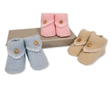 Baby Knitted Booties Girl Boy Pink Blue Taupe Crochet Detail Button Slip On 0-3m