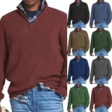 Mens Ribbed Jumper Sweater Pullover Quarter Zip Crew Neck Warm V-Neck Jacket NEW