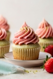 Pistachio Cupcakes with Strawberry Buttercream