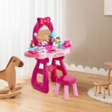 Kids Vanity Play Set Dressing Table with Mirror & Stool Children Makeup Desk Toy