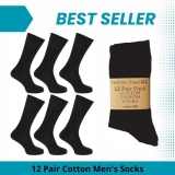 12 Pairs Men’s Plain Black Cotton Seamless Basic Casual Soft Socks, Size UK 6-11