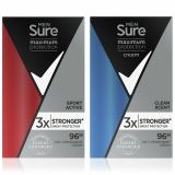 Sure Men Clean Scent or Sports Active Deodorant Stick, 3, 6 or 12 Pack, 45ml