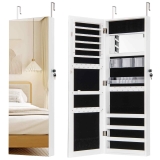 COSTWAY 110cm Jewelry Mirror Cabinet Wall/Door Mounted Jewelry Organizer-White