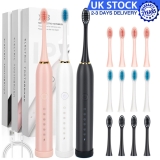 Electric Toothbrush Sonic Rechargeable 6 Modes Kids Adults Brush 4 Heads USB UK