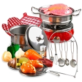 25PCS Pretend Kitchen Play Set for Kids Stainless Steel Cooking Bake Food Toys