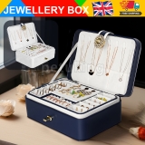 2 Layer Jewellery Box Organizer Rings Necklaces Jewellry Storage Case Box UK