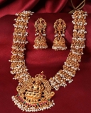 South Indian Bollywood Pearl Matte Gold FN Laxmi Temple Necklace Jewelry Set