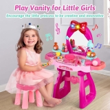 36pcs Kids Baby Vanity Table & Stool Girls Dressing Set Make Up Desk with Mirror