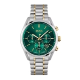 NEW GENUINE HUGO BOSS CHAMPION HB1513878 SILVER GOLD & GREEN TONE MEN’S WATCH