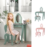 Kids Dressing Table with Mirror, Stool, Drawer, Girls Vanity Table