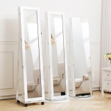 Lockable 360° Swivel Jewelry Cabinet Full Length Mirror Makeup Storage Organizer