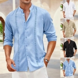 Men Tops Shirt Long Sleeve Dress Button-down Casual Loose Blouse Retro Tee Shirt