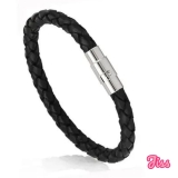 Mens Leather Wristband Braided Bracelet Stainless Steel Magnetic Clasp 6mm UK