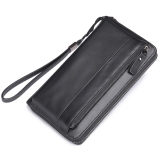 Men’s Genuine Leather Large Capacity Zipper Wallet Card Holder Phone Clutch Bag