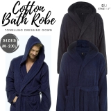 Mens Terry Towelling Bath Robe 100% Cotton Soft Dressing Gown Hooded Bathrobe UK