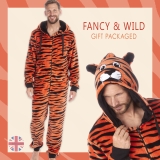 1Onesie Mens Adult Teens Junior Boys Tiger Animal Fleece All In One Jumpsuit NEW