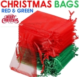 25 & 50 Christmas Organza Bags Party Favour Gift Jewellery Pouch Large Small UK