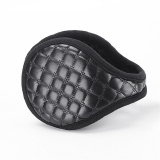 Men Plaid Pattern Ear Warmers PU Leather Ear muffs Winter Warm Plush Windproof