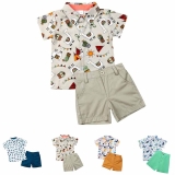 Summer Kids Boys T-shirt Top Shorts Toddler Dinosaur Holiday Outfits Set Clothes