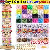 7105PCS/Set Clay Beads for Bracelet Making Kit Clay Flat Polymer Beads Jewellery