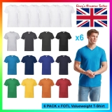 6 x Mens Plain V-NECK T-Shirt – Fruit of the Loom Valueweight Tee – Value Blank
