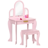 HOMCOM Kids Dressing Table Set Kids Vanity Set w/ Drawer, Mirror – Pink