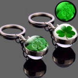 Keychain Four Leaf Clover Glass Ball Double Side Pendant Lucky Jewelry Gift
