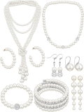 8 Pcs Pearl Necklace and Earrings Set for Women Faux Pearl Bracelets Costume Jew