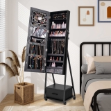 Standing Jewelry Armoire Mirror Jewelry Cabinet with Drawers-Black