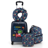 5 Piece Kids Luggage Set Carry-on Children Rolling Suitcase Set (Astronaut)
