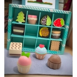 12 Piece Wooden Pretend Play Food Dessert Set for Kids Kitchen Educational