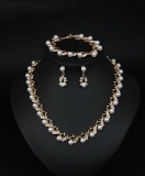 Pearl & Rhinestone Necklace Earrings & Bracelet Set Jewellery Set For Occasions