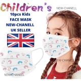 10 BLUE PRINT KIDS CHILDREN DISPOSABLE FACE MASK OUTDOOR SCHOOL UK 3 PLY