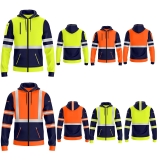 Mens Hi Vis Hoodie Workwear Safety High Visibility Fleece Zip Hoodies Sweatshirt