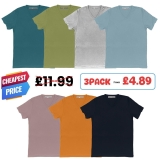 3 Pack V-Neck Men’s T-Shirt Short Sleeve Plain 100% Cotton Blank Tee Shirt Top