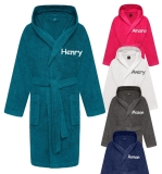 Personalised Boys & Girls Hooded Bathrobe Towelling Bath Robe Children Kids Gift
