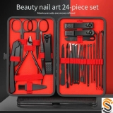 24 Piece Manicure Pedicure Nail Care Set Cutter Clippers Kit Case for Mens Women