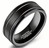 Mens Double Groove Black Tungsten Carbide Ring 8mm Size Mens Rings