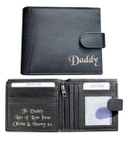 Men’s Personalised Engraved Black Leather Wallet Birthday Gift for Dad Grandad