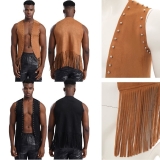 Men Coat Fringe Waistcoat Carnival Vest Open Front Jacket Tassel Outerwear Tops