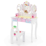 Kids Vanity Table and Chair Set w/ Detachable Tri-Folding Mirror White