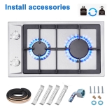 SNDOAS 2 Burner Gas Hob 30cm Stainless Steel Kitchen Built in Gas Cooktop NG/LPG