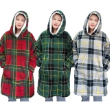 Unisex Tartan Oversized Hoodie Sherpa Fleece Giant Hooded Sweatshirts Christmas