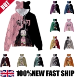 Girls Demon Slayer Anime Hoodies Sweatshirt Pullover Cute Cat Ear Top Pullover🔥