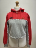 A156 WOMANS ELLESSE RED GREY DRAWSTRING CROPPED SWEATSHIRT HOODIE UK 10 EU 38