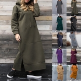 Women Long Sleeve Fleece Hooded Sweatshirt Maxi Dress Solid Hoodies Dresses 8~24