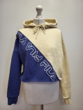 VV825 WOMENS FILA BLUE CREAM CROPPED DRAWSTRING SWEATSHIRT HOODIE UK M 10 EU 38