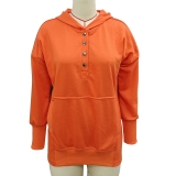 Women Casual Hoodies Pullover Plain Color Button Front Long Sleeve Sweatshirt